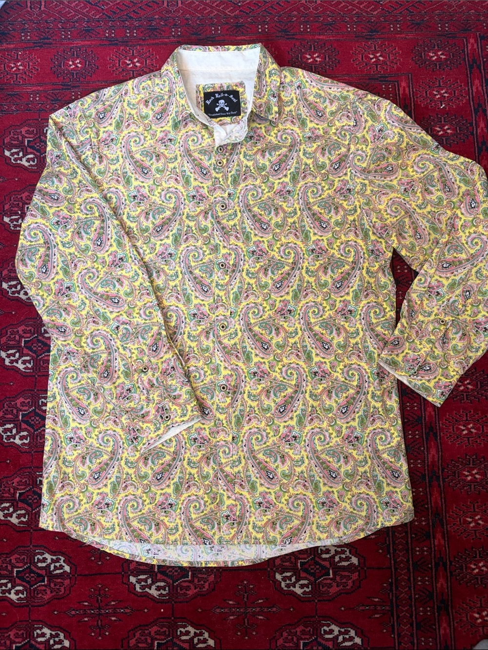 Rock Roll n Soul “Hazy Paisley” Long-Sleeve Button-Down Shirt in Yellow 100% cot